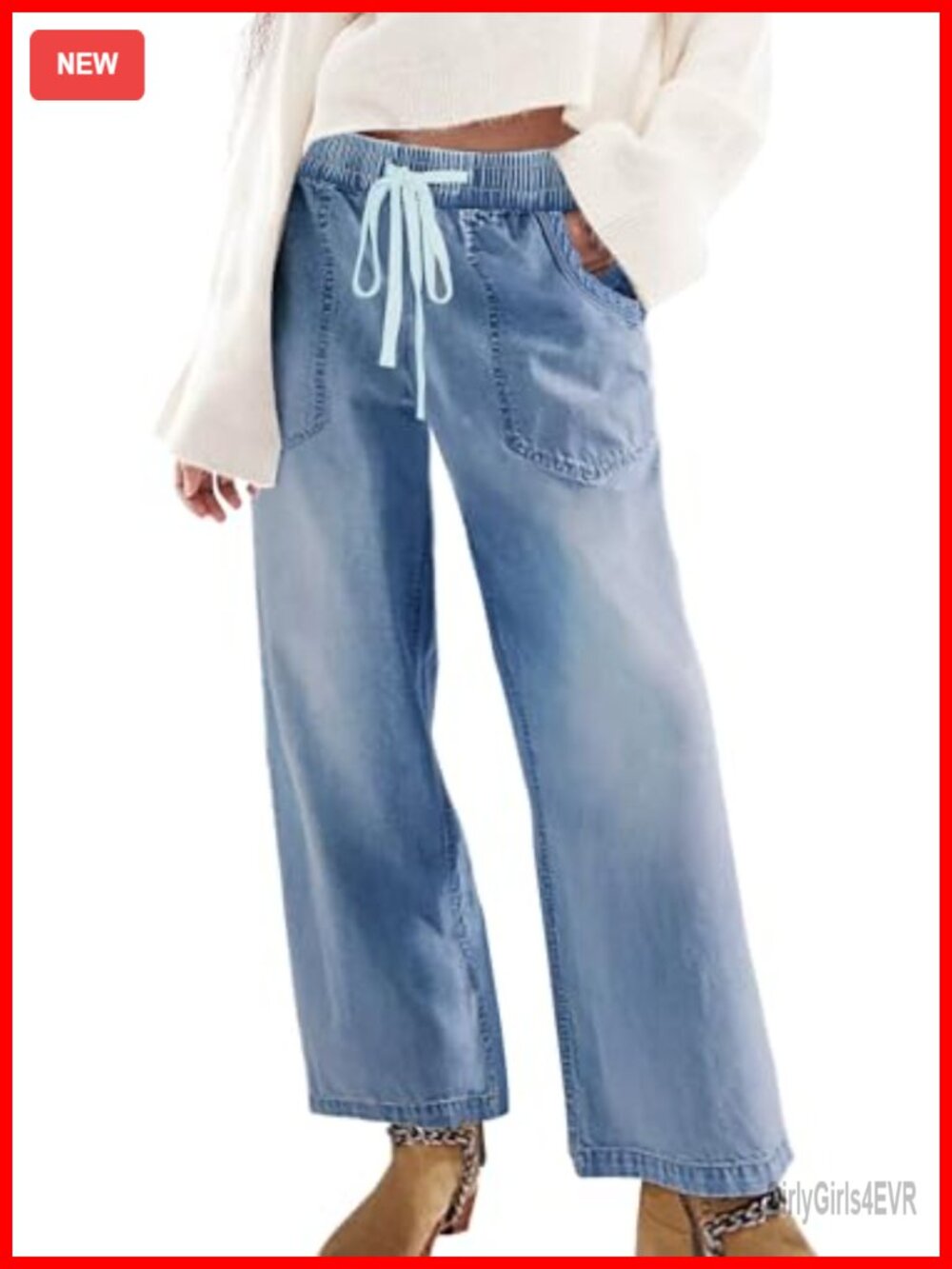 SESERAGI Womens Barrel Stretch Jeans Drawstring Pull On Denim Pants
